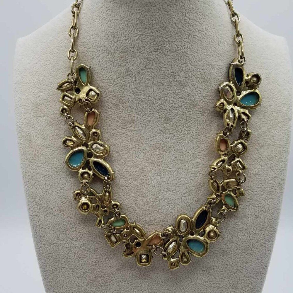 J Crew Shades of Blue Crystal Statement Necklace - Picture 4 of 12